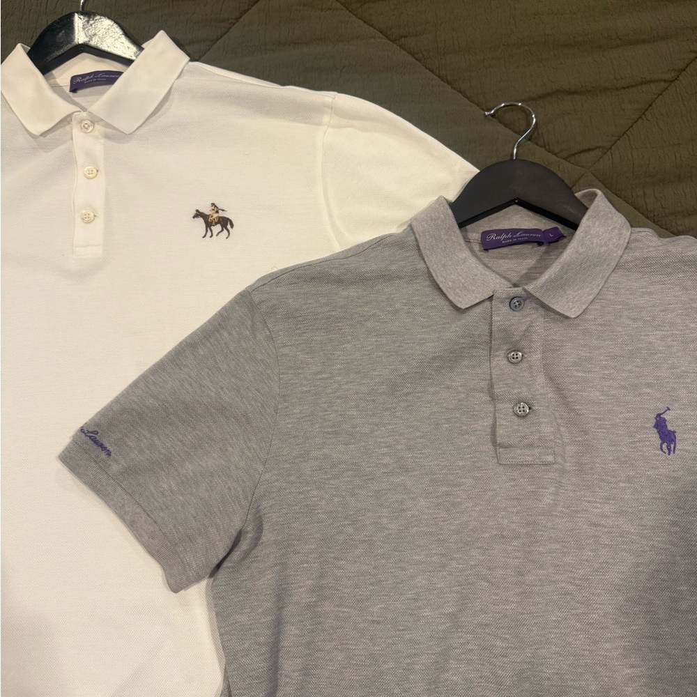 2 Ralph Lauren Purple Label Polo Heather Gray & White - Large
